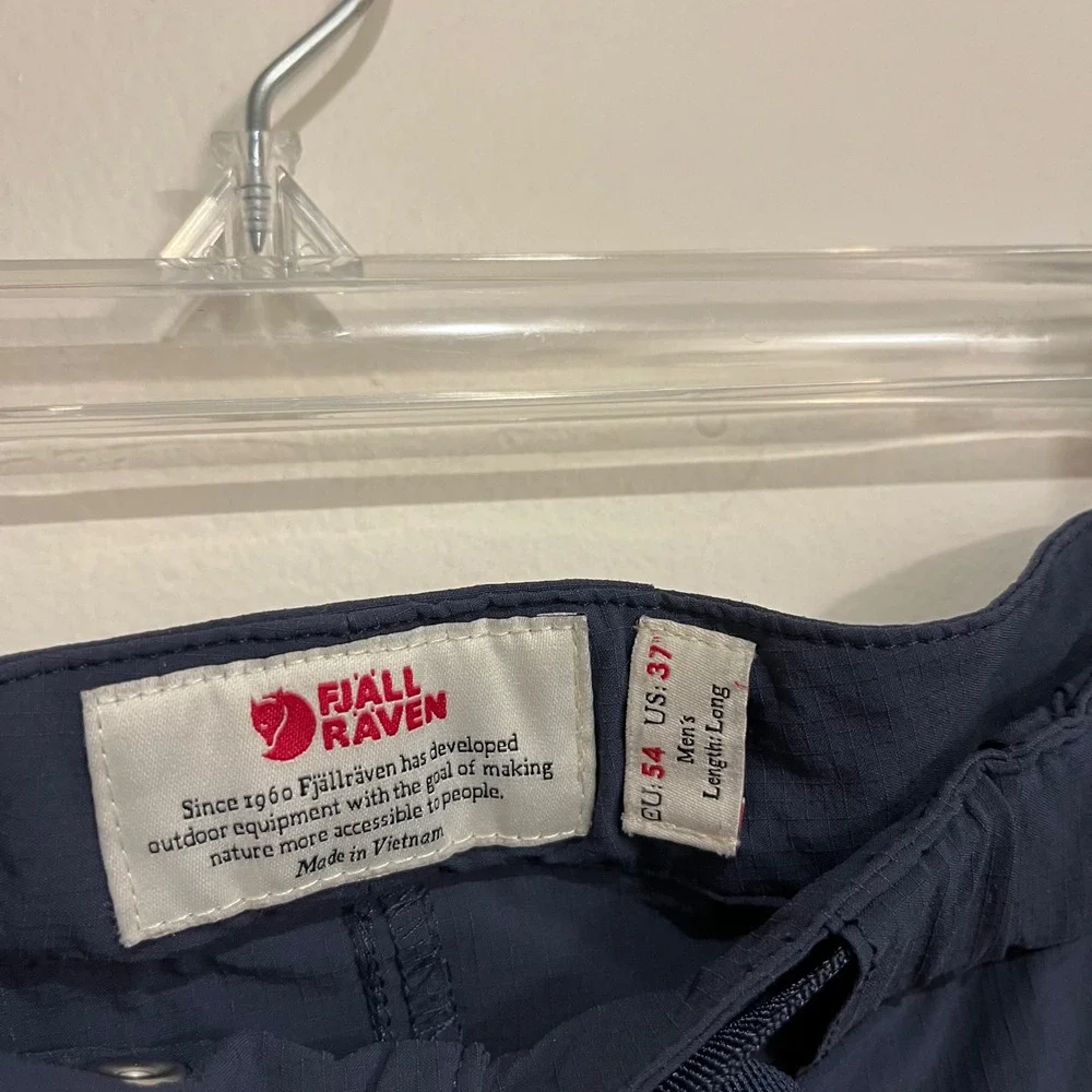 Mens Fjallraven Pants High Coast Hike Trousers Belted Navy Blue 37 Long Outdoor